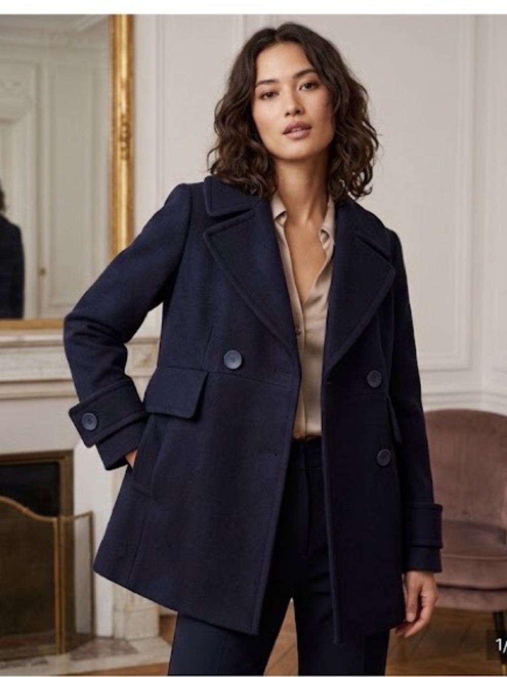 🇫🇷 Tara Jarmon / manteau navy blue parka pea coat wool coat 42 8